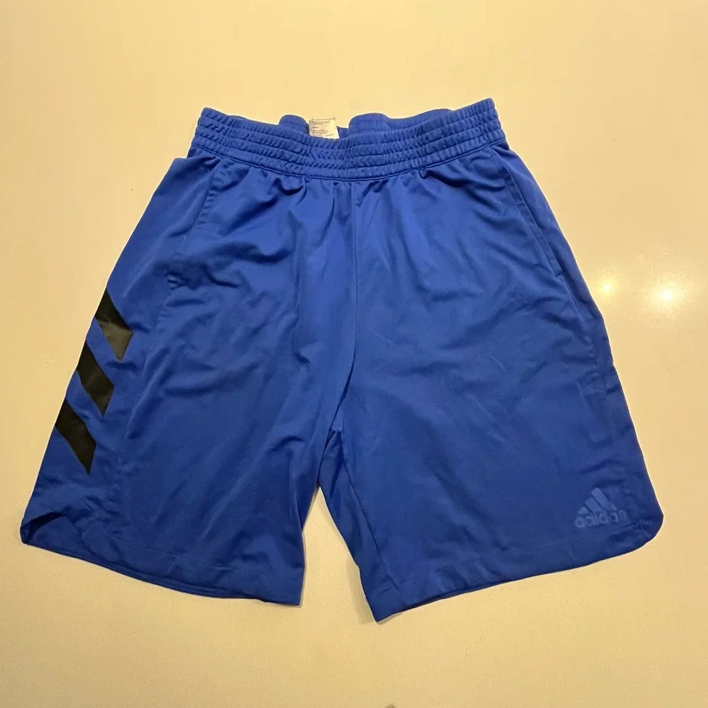 Adidas Men’s XL Gym Training Shorts Royal Blue Black Striped Workout‎ Shorts